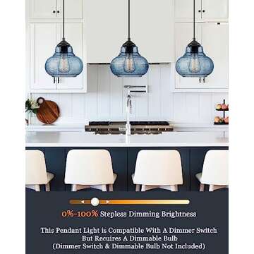 ELYONA 8 Inch Pendant Light for Kitchen Island Modern Blue Hand Blown Bubble Glass Pendant Lighting ...