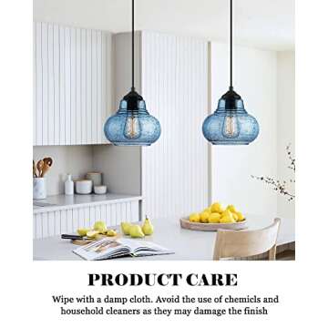 ELYONA 8 Inch Pendant Light for Kitchen Island Modern Blue Hand Blown Bubble Glass Pendant Lighting Hanging Light fixtures for Dining Room Bar Bedroom Living Room