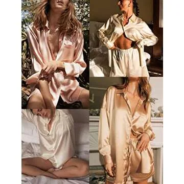Ekouaer Women's Satin Pajama Set Stylish Sleepwear