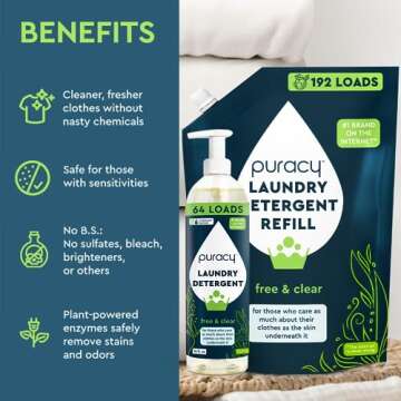 Puracy Laundry Detergent Refill - Enzyme-Powered Liquid Laundry Detergent Concentrate, Natural Laund...