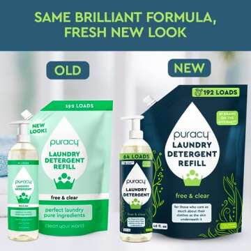 Puracy Laundry Detergent Refill - Enzyme-Powered Liquid Laundry Detergent Concentrate, Natural Laundry Detergent Seen on TikTok, Non-Toxic (Free & Clear 16 fl oz & 48 fl oz, 256 Loads)