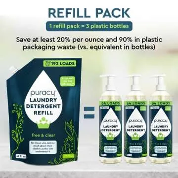 Puracy Laundry Detergent Refill - Enzyme-Powered Liquid Laundry Detergent Concentrate, Natural Laundry Detergent Seen on TikTok, Non-Toxic (Free & Clear 16 fl oz & 48 fl oz, 256 Loads)
