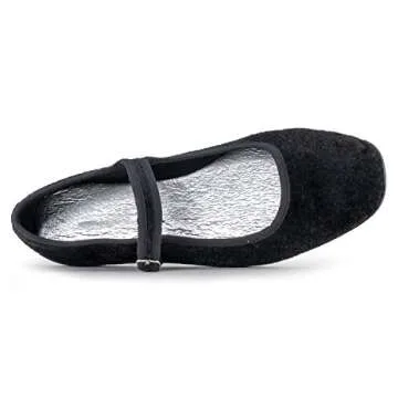 RF ROOM OF FASHION Black Velvet Mary Jane Ballet Flats