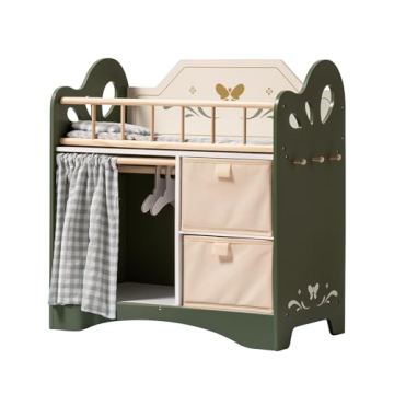 ROBOTIME Baby Doll Crib - Wooden Doll Bed with Storage