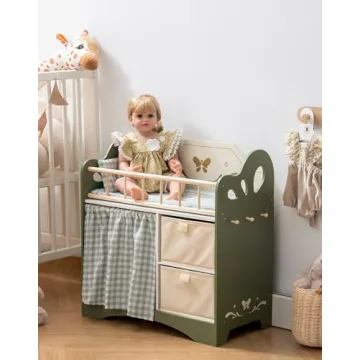 ROBOTIME Baby Doll Crib - Wooden Doll Bed with Storage