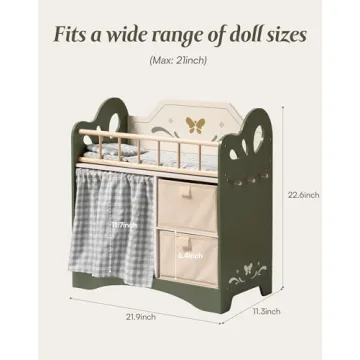 ROBOTIME Baby Doll Crib - Wooden Doll Bed with Storage