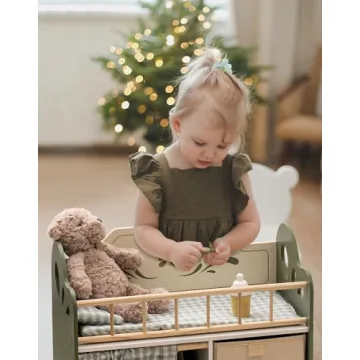 ROBOTIME Baby Doll Crib - Wooden Doll Bed with Storage