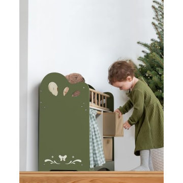 ROBOTIME Baby Doll Crib - Wooden Doll Bed with Storage