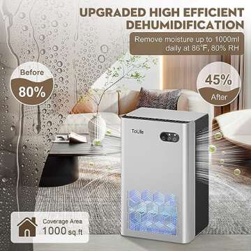Dehumidifier, ToLife Dehumidifiers for Bedroom, 95 OZ Water Tank, (950 sq.ft) Quiet Small Dehumidifiers for Basement Home Bathroom with Auto Shut Off, 7 Colors LED Light, Silver