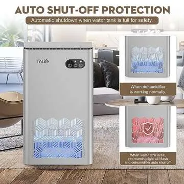 Dehumidifier, ToLife Dehumidifiers for Bedroom, 95 OZ Water Tank, (950 sq.ft) Quiet Small Dehumidifiers for Basement Home Bathroom with Auto Shut Off, 7 Colors LED Light, Silver