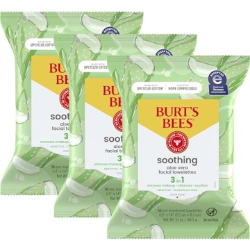 Burt's Bees Aloe Vera Face Wipes for Sensitive Skin, 3-Pack