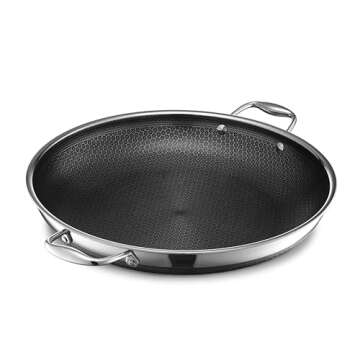 HexClad Hybrid Nonstick 14-Inch Frying Pan with Steel Lid, Great for Braising, Dishwasher and Oven Safe, Induction Ready, Compatible with All Cooktops