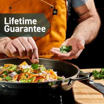 HexClad Hybrid Nonstick 14-Inch Frying Pan with Steel Lid, Great for Braising, Dishwasher and Oven Safe, Induction Ready, Compatible with All Cooktops