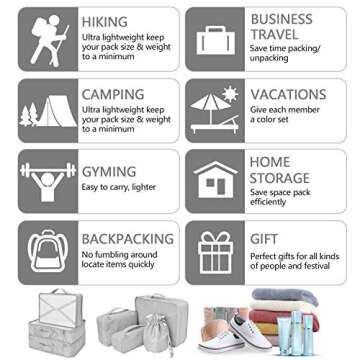 Packing Cubes 8 Sets Travel Luggage Organizers Include Waterproof Shoe Storage Bag Convenient Packing Pouches for Traveller (Grey)