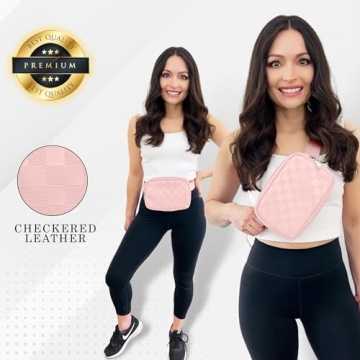 DANCOUR Checkered Belt Bag, Cross Body Bag, Fanny Pack, Leather Fanny Pack Crossbody, Fanny Packs For Women, Crossbody Bags for Women, Waist Bag, Crossbody Fanny Pack For Women, Light Pink Fanny Pack