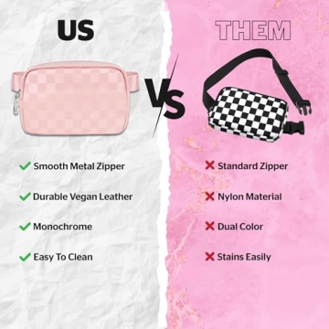 DANCOUR Checkered Belt Bag, Cross Body Bag, Fanny Pack, Leather Fanny Pack Crossbody, Fanny Packs For Women, Crossbody Bags for Women, Waist Bag, Crossbody Fanny Pack For Women, Light Pink Fanny Pack