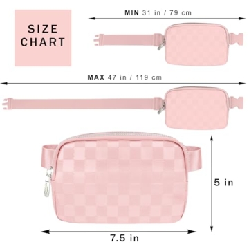 DANCOUR Checkered Belt Bag, Cross Body Bag, Fanny Pack, Leather Fanny Pack Crossbody, Fanny Packs For Women, Crossbody Bags for Women, Waist Bag, Crossbody Fanny Pack For Women, Light Pink Fanny Pack