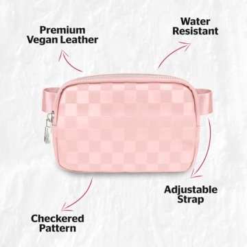 DANCOUR Checkered Belt Bag, Cross Body Bag, Fanny Pack, Leather Fanny Pack Crossbody, Fanny Packs For Women, Crossbody Bags for Women, Waist Bag, Crossbody Fanny Pack For Women, Light Pink Fanny Pack