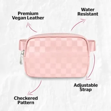 DANCOUR Checkered Belt Bag, Cross Body Bag, Fanny Pack, Leather Fanny Pack Crossbody, Fanny Packs For Women, Crossbody Bags for Women, Waist Bag, Crossbody Fanny Pack For Women, Light Pink Fanny Pack
