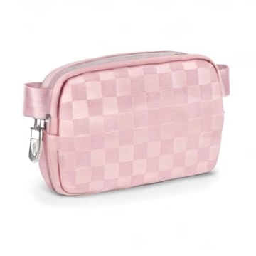 DANCOUR Checkered Belt Bag, Cross Body Bag, Fanny Pack, Leather Fanny Pack Crossbody, Fanny Packs For Women, Crossbody Bags for Women, Waist Bag, Crossbody Fanny Pack For Women, Light Pink Fanny Pack