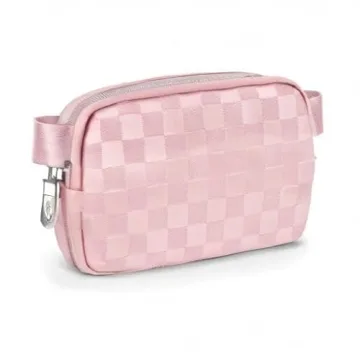 DANCOUR Checkered Belt Bag, Cross Body Bag, Fanny Pack, Leather Fanny Pack Crossbody, Fanny Packs For Women, Crossbody Bags for Women, Waist Bag, Crossbody Fanny Pack For Women, Light Pink Fanny Pack