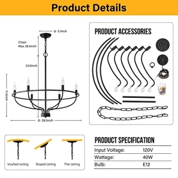 Stylish ZBMYRBZJ Modern Farmhouse Candle Chandelier