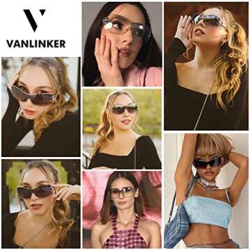 VANLINKER Wrap Around Y2K Sunglasses for Women Men Trendy Oversized Sun Glasses Fashion Shield Frameless Shades Clear White Silver Transparent VL9704
