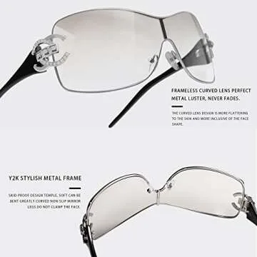 VANLINKER Wrap Around Y2K Sunglasses for Women Men Trendy Oversized Sun Glasses Fashion Shield Frameless Shades Clear White Silver Transparent VL9704