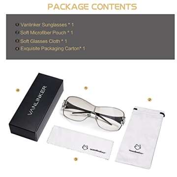 VANLINKER Wrap Around Y2K Sunglasses for Women Men Trendy Oversized Sun Glasses Fashion Shield Frameless Shades Clear White Silver Transparent VL9704