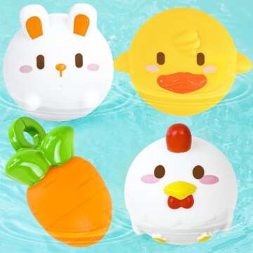 Easter Basket Stuffers - Easter Gifts for Kids - 4 Pack No Hole Animal Bath Toys - Baby First Easter...