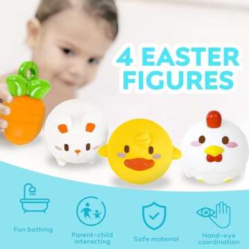 Easter Basket Stuffers - Easter Gifts for Kids - 4 Pack No Hole Animal Bath Toys - Baby First Easter Stuffer Gift Bath Tub Toy for Newborn Infant Toddler Kids Boys Girls Age 0+ Months