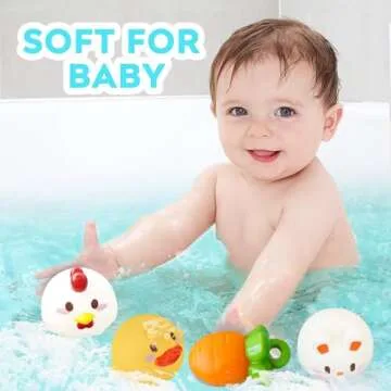Easter Basket Stuffers - Easter Gifts for Kids - 4 Pack No Hole Animal Bath Toys - Baby First Easter Stuffer Gift Bath Tub Toy for Newborn Infant Toddler Kids Boys Girls Age 0+ Months