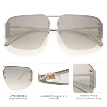SOJOS Trendy Aviator Sunglasses Mens Womens Retro Metal Rimless Frame Shades Lentes De Sol Para Mujer SJ1192 Silver