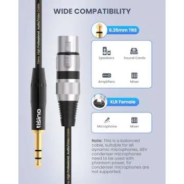 Tisino XLR Female to 1/4 Inch (6.35mm) TRS Jack Lead Balanced Signal Interconnect Cable XLR to Quarter inch Patch Cable