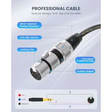 Tisino XLR Female to 1/4 Inch (6.35mm) TRS Jack Lead Balanced Signal Interconnect Cable XLR to Quarter inch Patch Cable