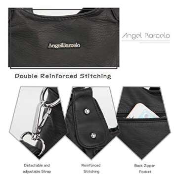 Angel Barcelo Roomy Fashion Hobo Womens Handbags Ladies Purses Satchel Shoulder Bags Tote Washed Leather Bag Black