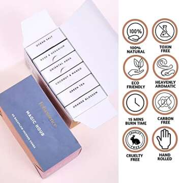 Folkulture Backflow Incense Cones for Waterfall, Set of 6 Waterfall Incense Cones Scented- Ocean Salt Green Tea Rose & Geranium Orange Blossom Coconut & Mango Oriental Aqua Insense Cones (Magic Hour)