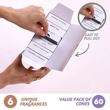 Folkulture Backflow Incense Cones for Waterfall, Set of 6 Waterfall Incense Cones Scented- Ocean Salt Green Tea Rose & Geranium Orange Blossom Coconut & Mango Oriental Aqua Insense Cones (Magic Hour)