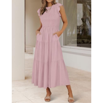 ZESICA Women's Summer Flutter Short Sleeve Midi Dress