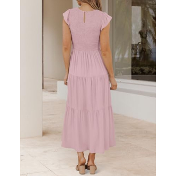 ZESICA Women's Summer Flutter Short Sleeve Midi Dress