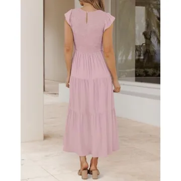 ZESICA Women's Summer Flutter Short Sleeve Midi Dress