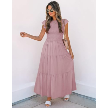 ZESICA Women's Summer Flutter Short Sleeve Midi Dress