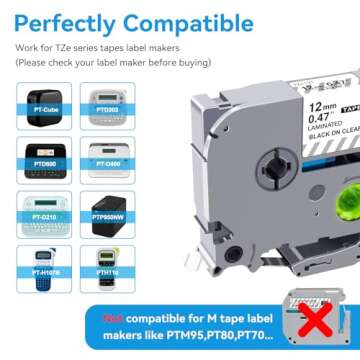 Womiten 4PK Tz Tape 12mm 0.47 Laminated Clear TZe-131 for Brother Label Printers