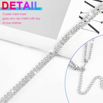 Nicute Rhinestone Waist Chain Crystal Layered Belly Chains Sparkly Summer Beach Bikini Sexy Body Jewelry for Women (Silver)