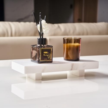 YCROJBK Natural Marble tray pedestal stand, Soap Dispenser Holder, Modern Marble Riser For Decor Display, Marble Soap Pedestal For Bathroom, Kitchen, Home Decor (Glorious White)