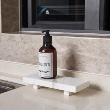 YCROJBK Natural Marble tray pedestal stand, Soap Dispenser Holder, Modern Marble Riser For Decor Display, Marble Soap Pedestal For Bathroom, Kitchen, Home Decor (Glorious White)