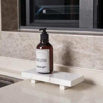 YCROJBK Natural Marble tray pedestal stand, Soap Dispenser Holder, Modern Marble Riser For Decor Display, Marble Soap Pedestal For Bathroom, Kitchen, Home Decor (Glorious White)