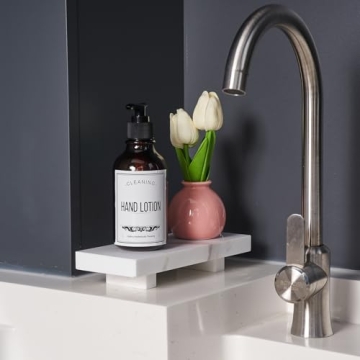 YCROJBK Natural Marble tray pedestal stand, Soap Dispenser Holder, Modern Marble Riser For Decor Display, Marble Soap Pedestal For Bathroom, Kitchen, Home Decor (Glorious White)