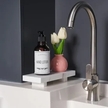 YCROJBK Natural Marble tray pedestal stand, Soap Dispenser Holder, Modern Marble Riser For Decor Display, Marble Soap Pedestal For Bathroom, Kitchen, Home Decor (Glorious White)