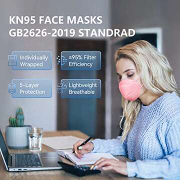 HALIDODO 60 Packs Individually Wrapped KN95 Face Mask 5-Ply Breathable & Comfortable Filter Safety M...